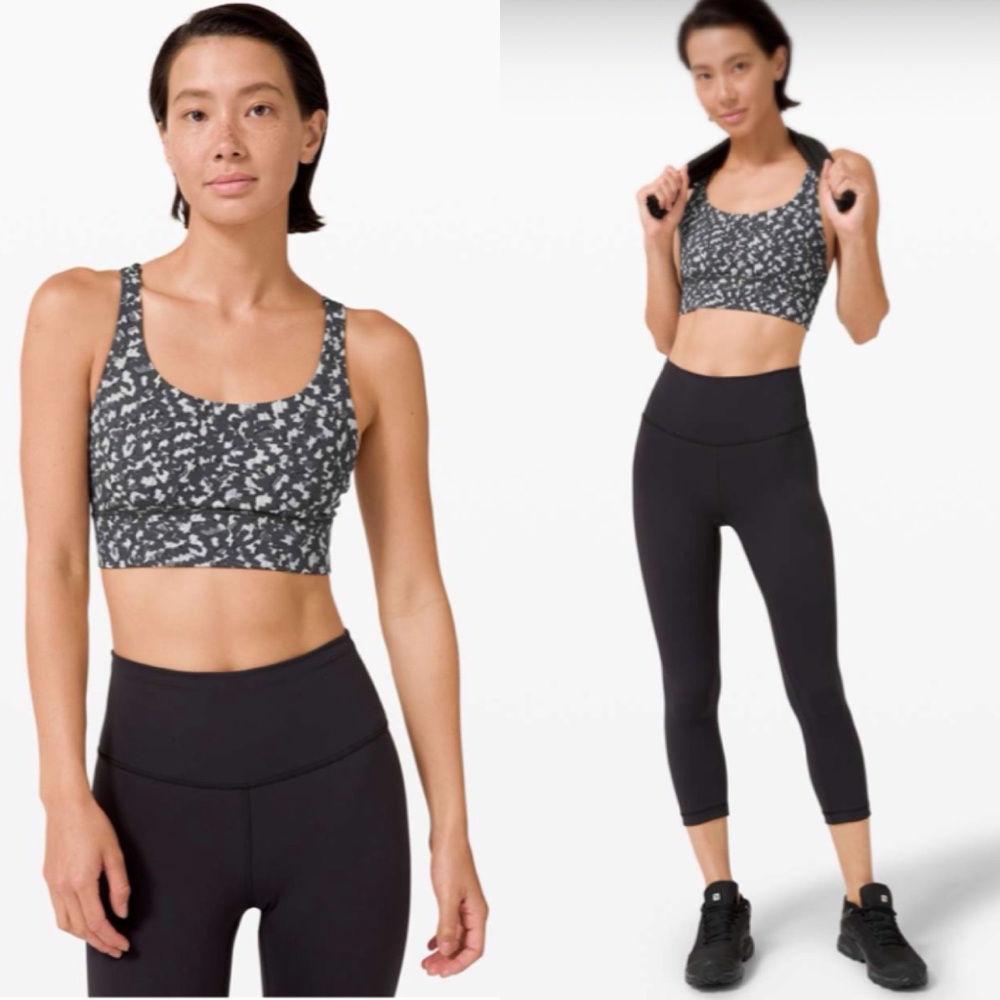 Lululemon Energy Bra Long Line Medium Support B-D Cup Pace Lace Graphite Grey Mu